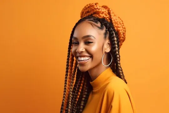 Long box braids worn over one shoulder