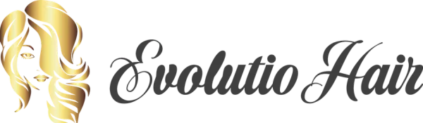 Evolutio Hair — gold hair mark beside the name in script